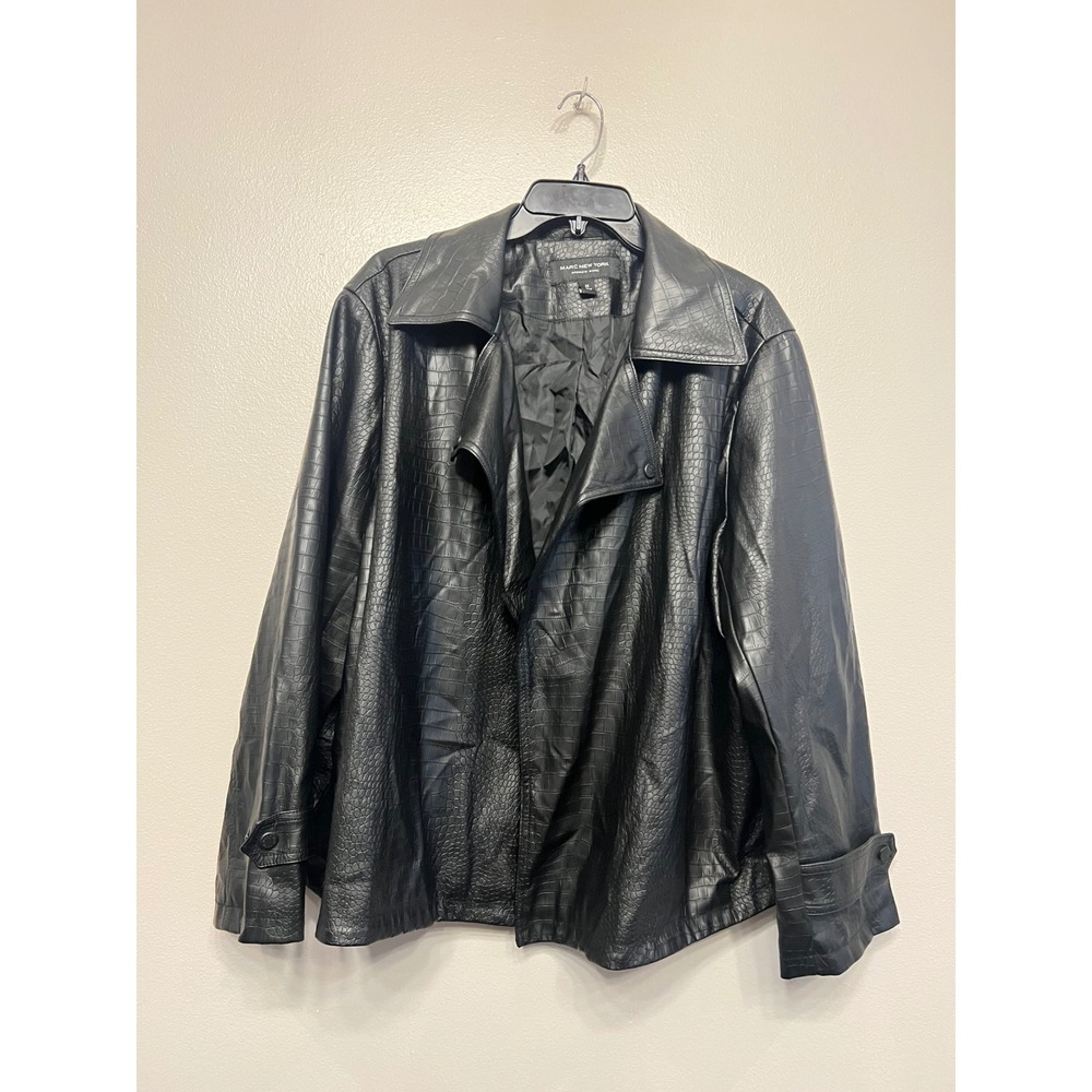 Marc New York Andrew Marc Black Croc Embossed Faux Leather Jacket Womens 2X